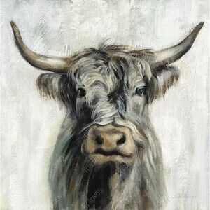 18"x18" Highland Cow Canvas Print Wall Art Masculine Bull Portrait Brown Tan